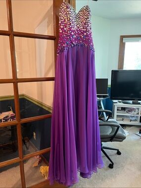 Strapless Purple Beaded Prom Dress